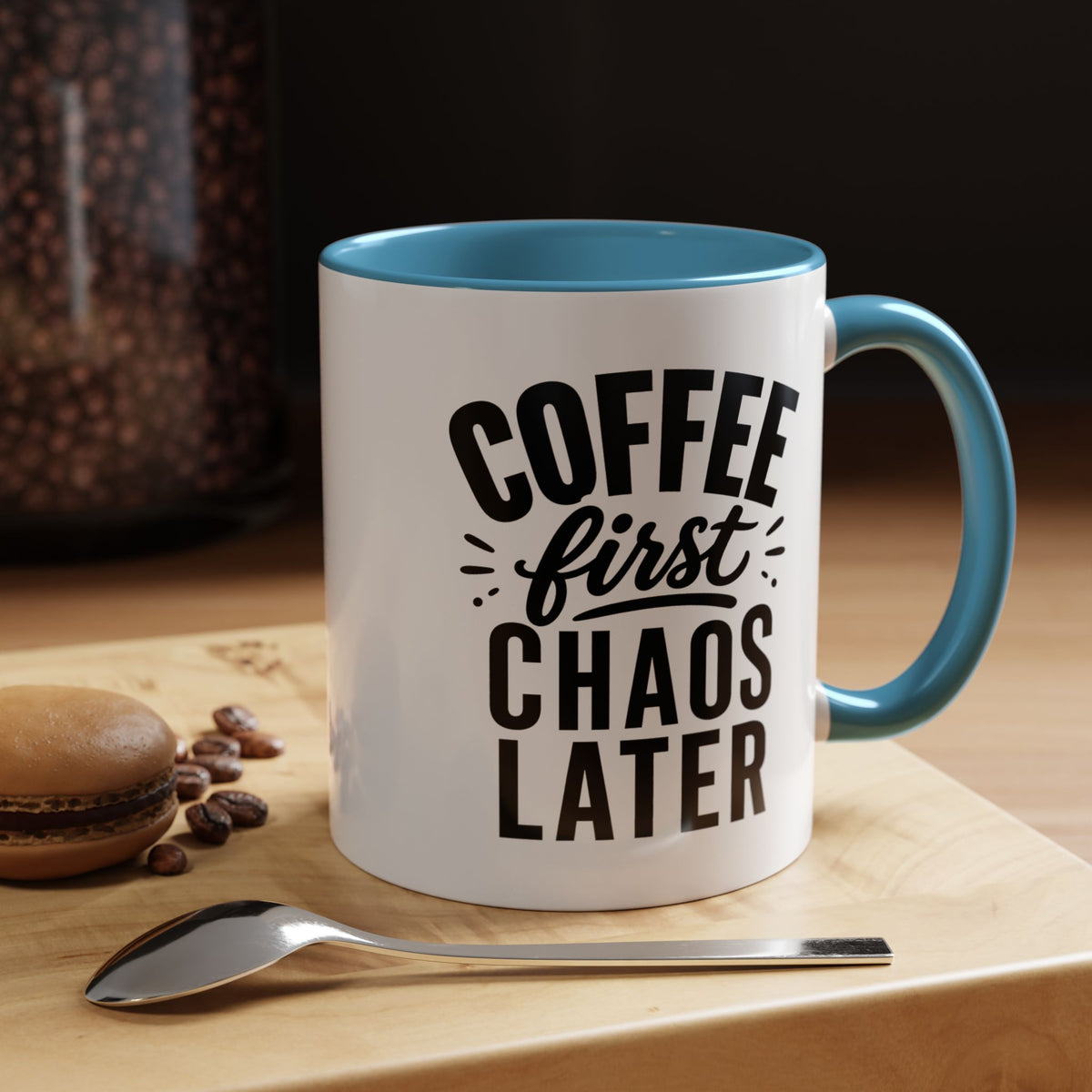 Funny Coffee Lover Mug, Coffee First Chaos Later Mug, Morning Coffee Quote Cup, Caffeine Lover Gift, Office Coffee Mug for Coworkers