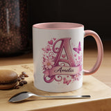 Personalized Butterfly Initial Mug, Custom Name Coffee Mug for Girls and Women, Floral Monogram Cup, Pink Aesthetic Gift, Custom Letter Mug