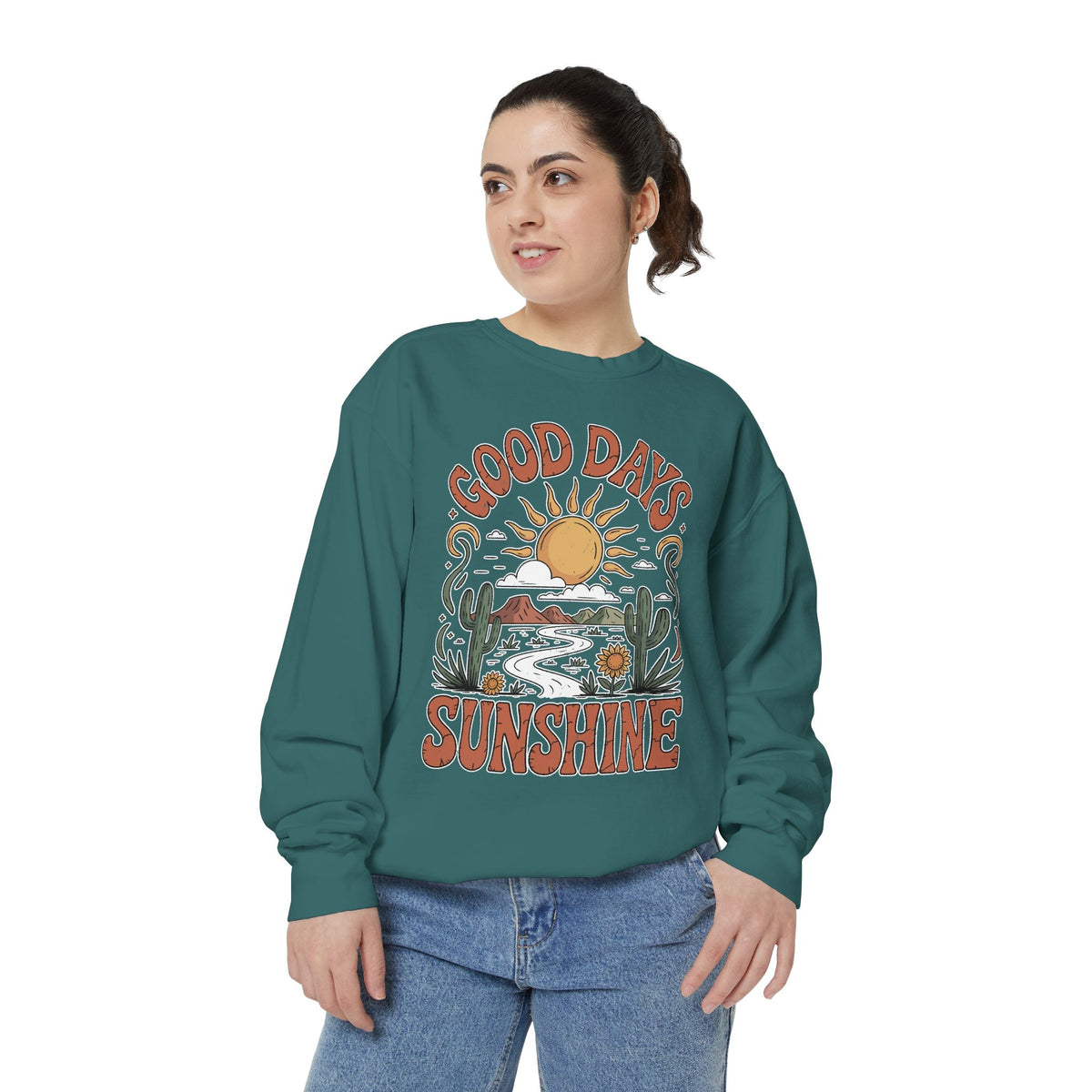 Good Days Sunshine Comfort Colors Sweatshirt, Retro Desert Landscape Crewneck, Positive Vibes Western Aesthetic Gift