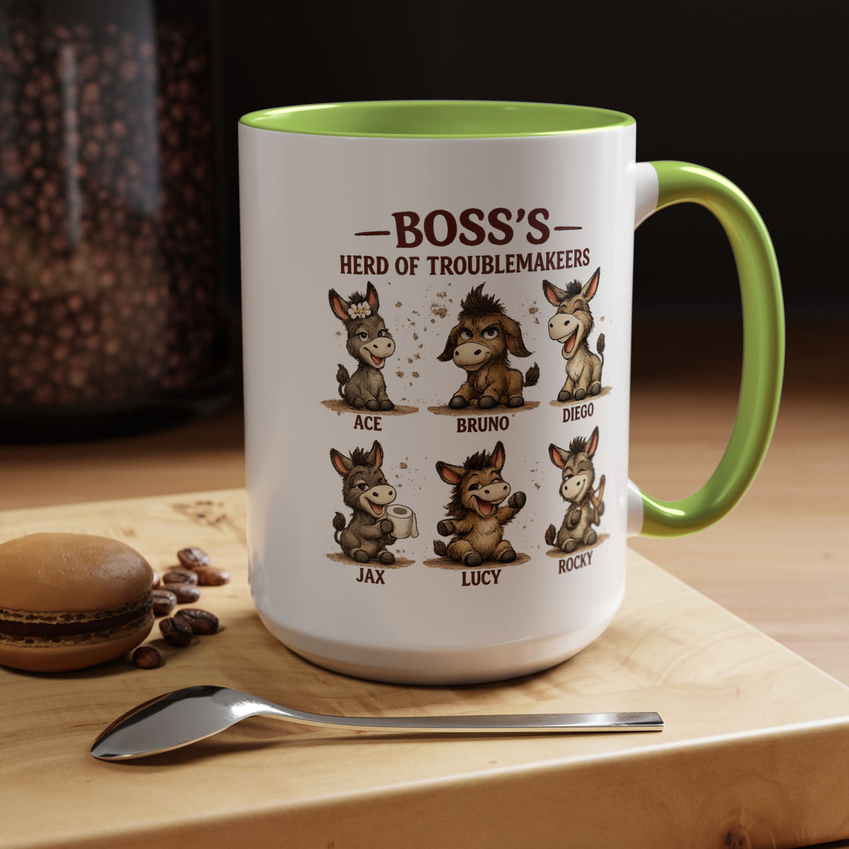 Boss's Guide to Troubleshooting Coffee Mug, Funny Office Joke Gift for Coworkers, Sarcastic Donkey Jackass Ceramic Tea Cup with Dark Blue Handle