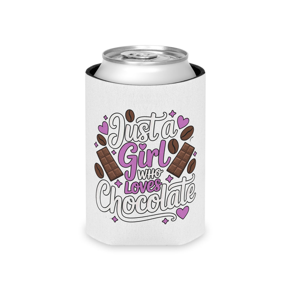 Chocolate Lover Can Cooler, Just a Girl Who Loves Chocolate, Cute Sweet Treat Drink Holder, Dessert Lover Gift, Cute Can Cooler, Party Favor