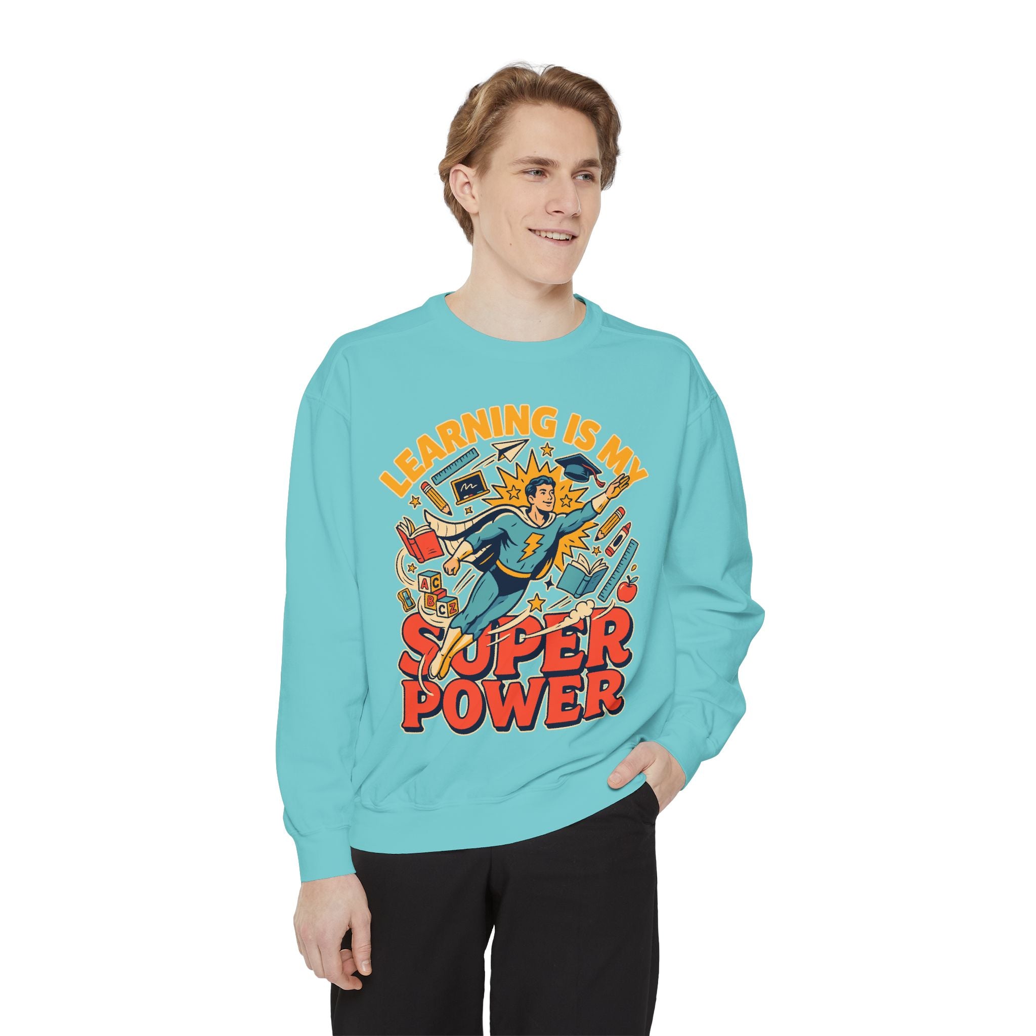 Teacher Comfort Colors Sweatshirt, Learning Is My Superpower Shirt, Elementary Teacher Gift, Classroom Sweatshirt for Educators
