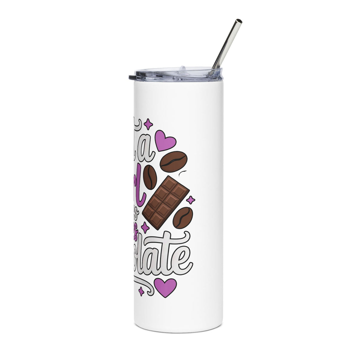 Chocolate Lover Skinny Tumbler with Straw, Just a Girl Who Loves Chocolate, Cute Sweet Treat Tumbler, Dessert Lover Gift for Her, Coffee Cup
