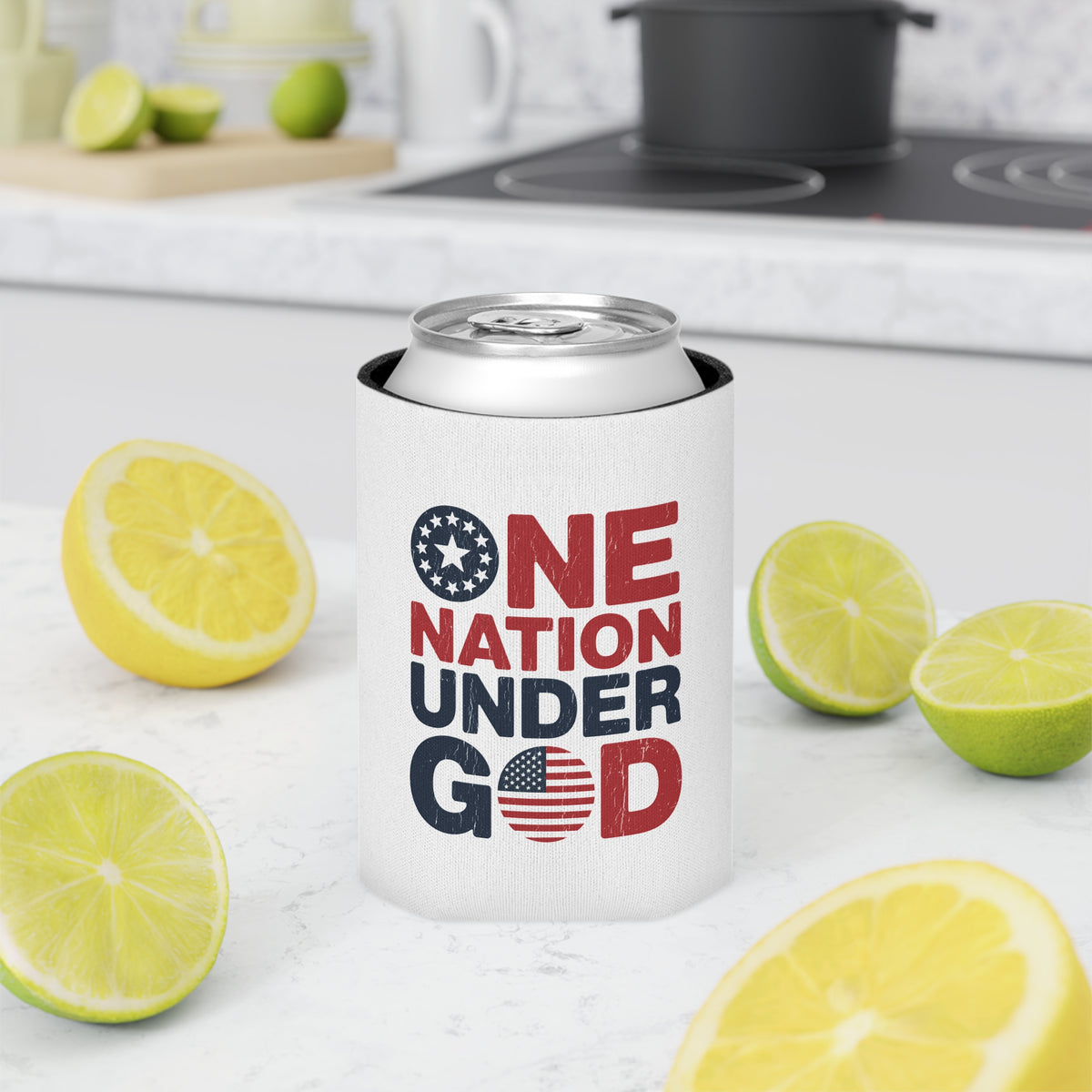 One Nation Under God Can Cooler, Patriotic Drink Holder, American Flag Beverage Sleeve, USA Pride Gift, Faith Inspired Gift, Summer Party