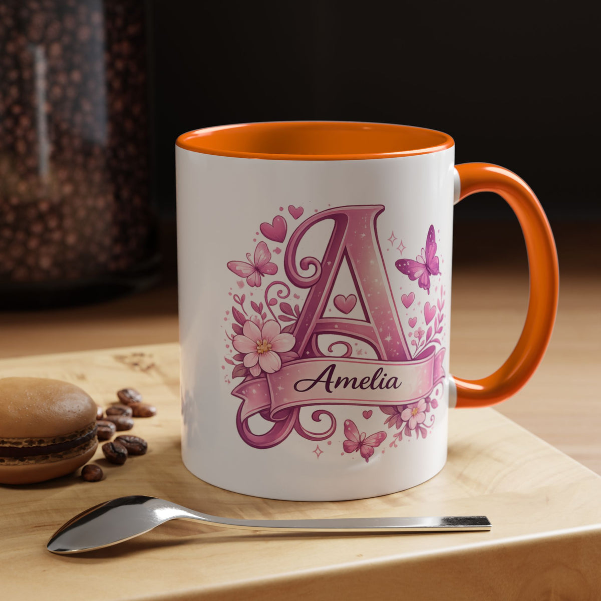 Personalized Butterfly Initial Mug, Custom Name Coffee Mug for Girls and Women, Floral Monogram Cup, Pink Aesthetic Gift, Custom Letter Mug
