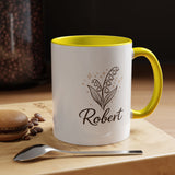 Personalized Name Mug, Lily of the Valley Black Accent Coffee Cup, Unique Custom Name Gift for Him, Dad, Grandpa, Birthday or Memorial