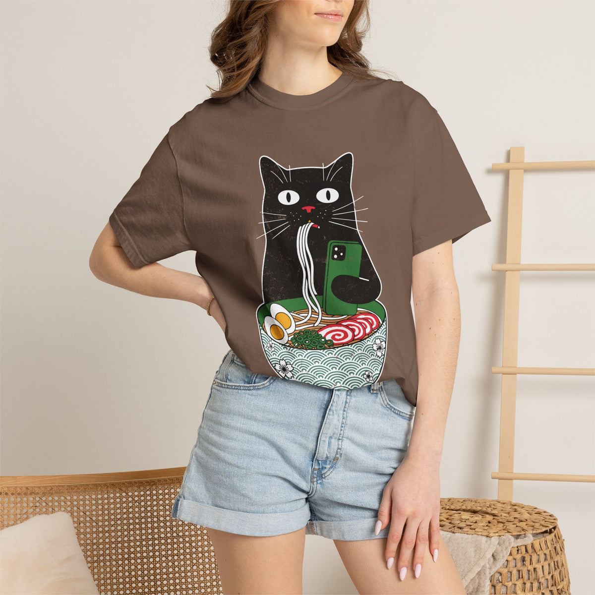 Black Cat Ramen Shirt Comfort Colors Tee, Funny Cat Lover Graphic Shirt, Introvert Cat Eating Noodles Tee, Japanese Foodie Gift