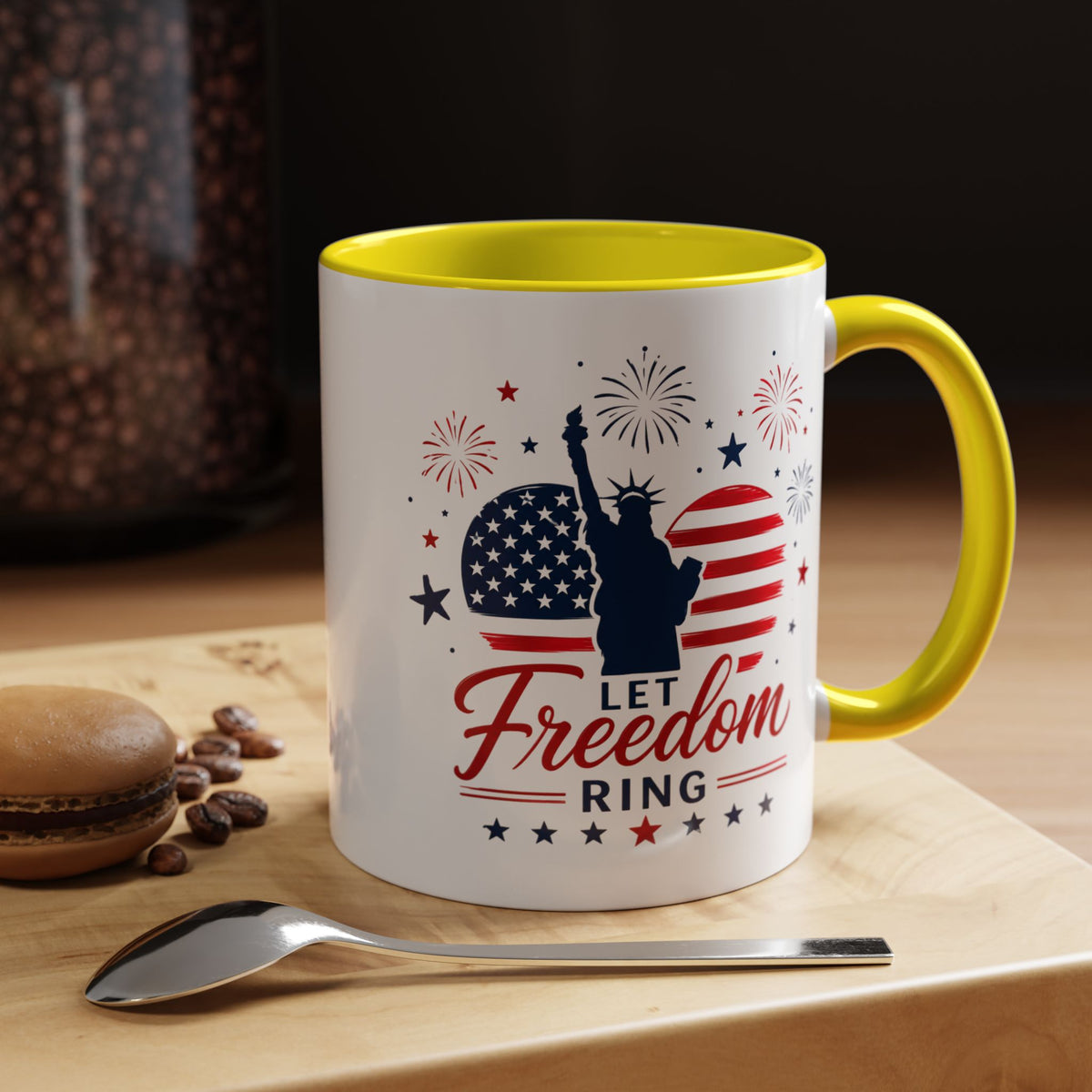 Let Freedom Ring Patriotic Coffee Mug, Statue of Liberty Fourth of July Mug, American Flag Coffee Cup, USA Pride Gift, Independence Day Mug