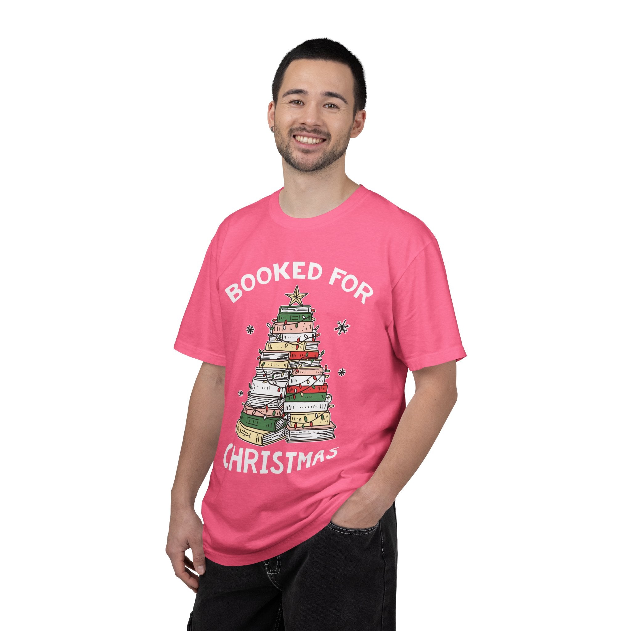 Booked for Christmas Shirt, Book Lover Holiday T-Shirt, Christmas Tree Books Tee, Cozy Reading Gift for Librarian, Teacher or Bookworm
