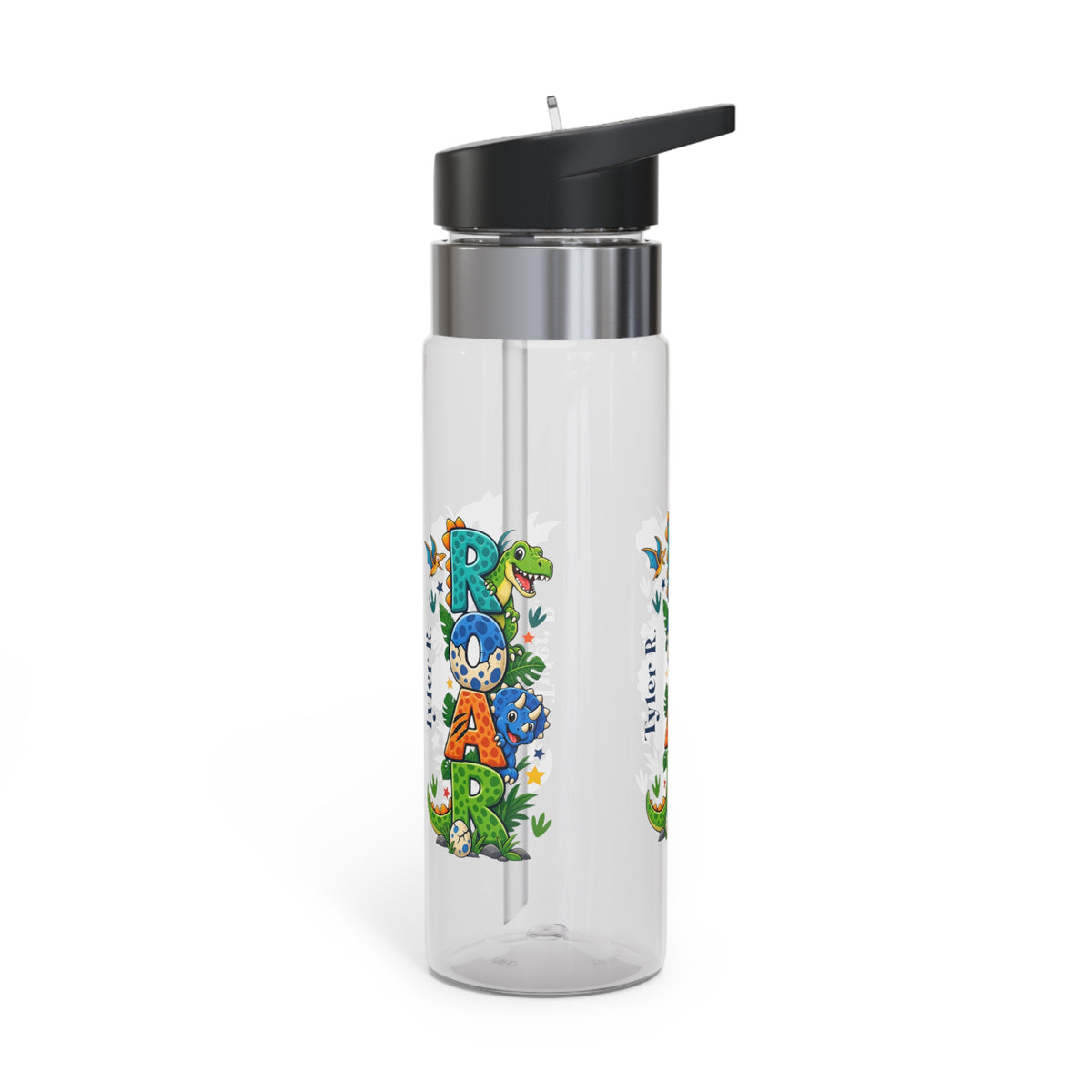 Personalized Dinosaur Water Bottle for Boys | Custom Name 20oz Kids School & Sports Bottle