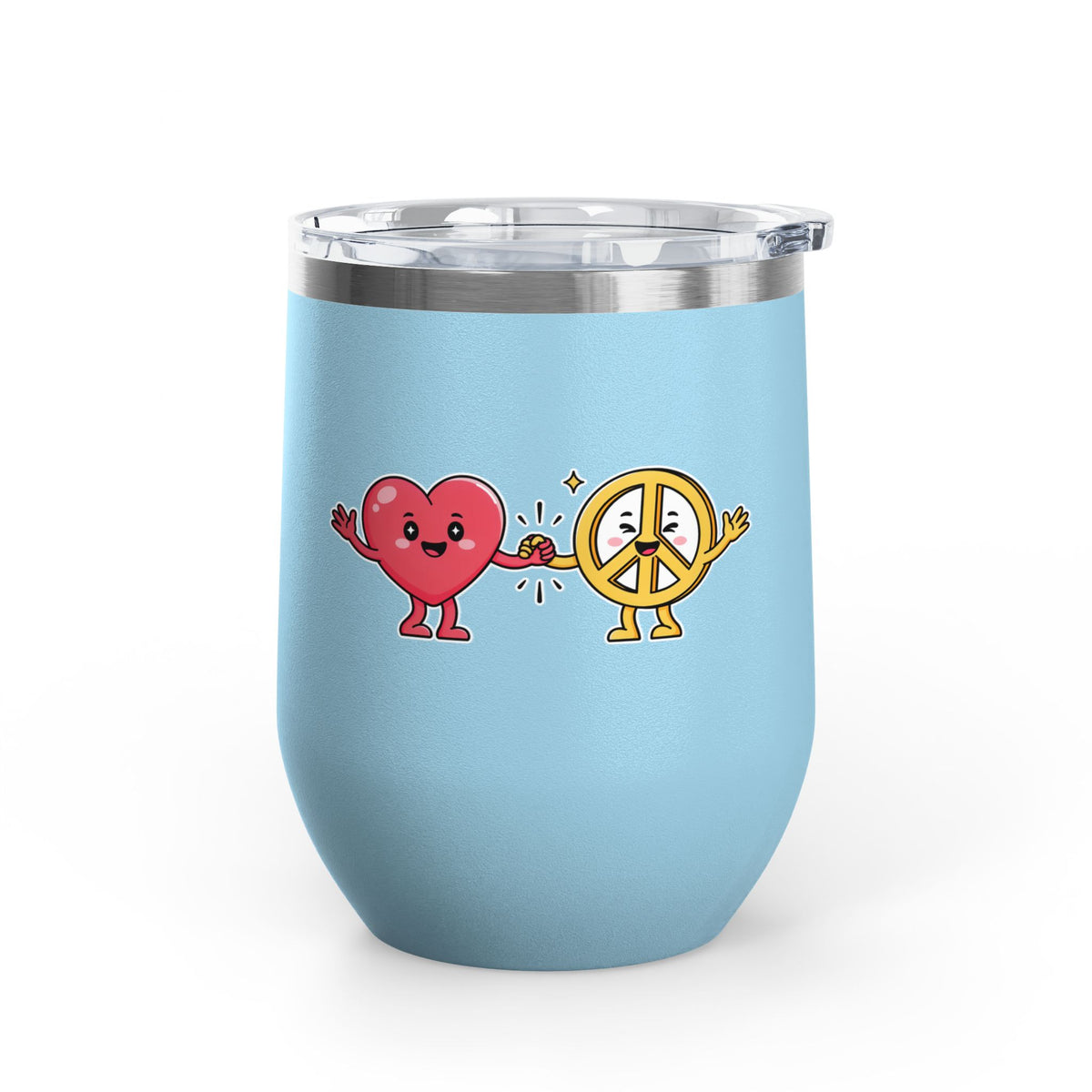 Heart and Peace Sign Wine Tumbler, Cute Friendship Gift, Love and Unity Drinkware, Valentine's Day Gift for Her or Best Friend