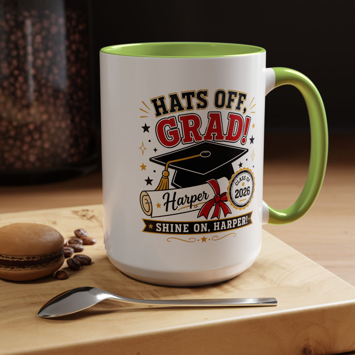 Personalized Graduation Mug, Hats Off Grad Class of 2026 Coffee Cup, Custom Name Gift for Daughter, Son, High School or College Senior