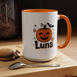 Personalized Halloween Name Mug, Custom Luna Pumpkin Coffee Cup, Cute Kids Trick or Treat Gift, Fall Birthday Present for Little Girl
