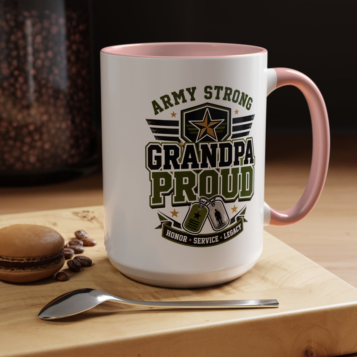 Army Strong Grandpa Mug, Grandpa Proud Military Coffee Cup, Veteran Grandfather Gift, Service Legacy Present for Birthday or Father's Day