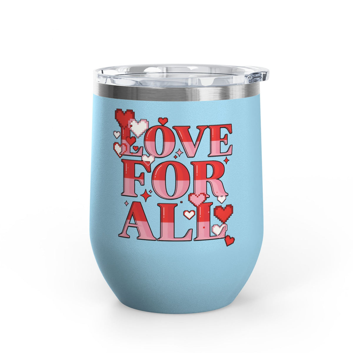 Love for All Wine Tumbler, Retro Pixel Heart Drinkware, Cute Valentine Gift for Her, Romantic Anniversary Present, Colorful Love Cup