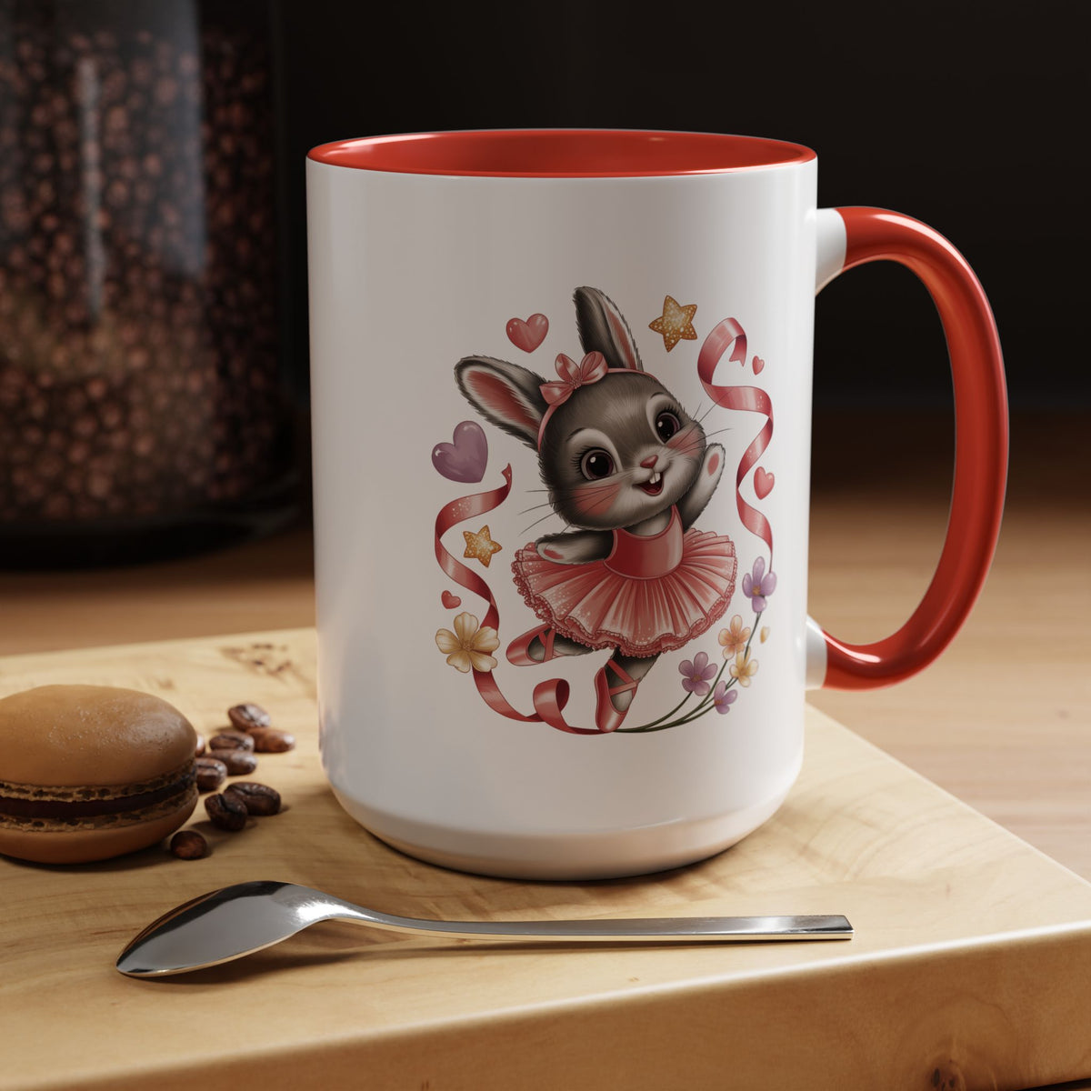 Ballerina Bunny Mug, Rabbit in a Pink Tutu with Flowers and Ribbons, Ballet Recital Gift for a Daughter or Dance Lover's Birthday Surprise