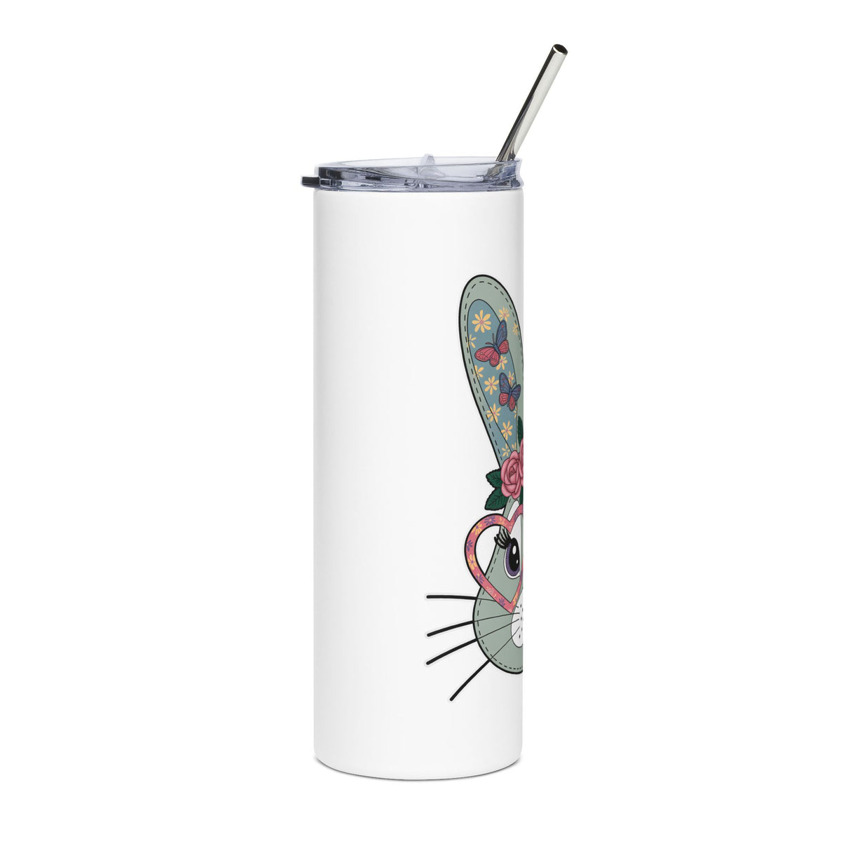 Bunny Skinny Tumbler, Floral Rabbit Drink Cup, Easter Gift for Her, Cute Spring Drinkware, Bunny Lover Gift