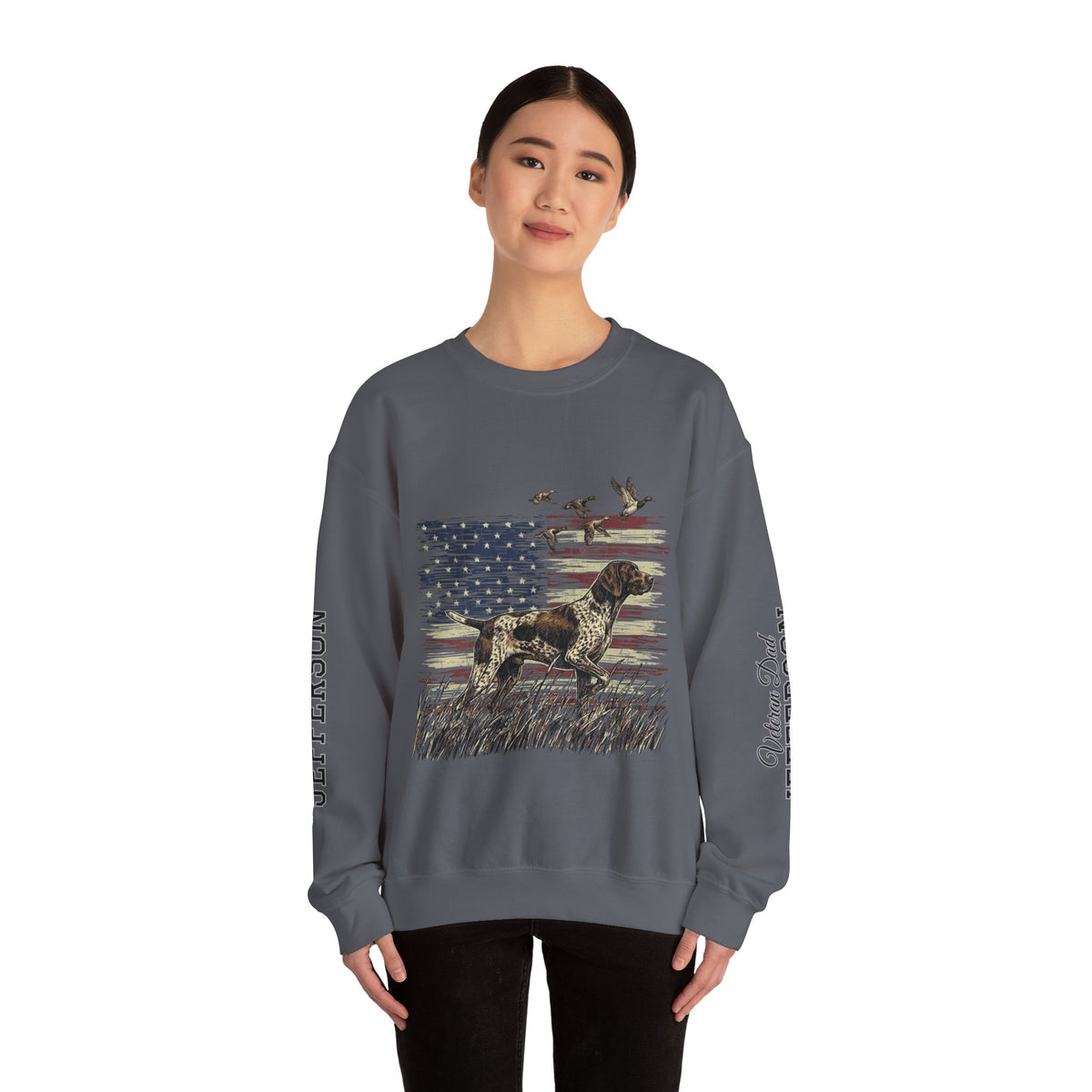 Personalized Patriotic Dog Sweatshirt, Custom Family Name Pullover, American Flag Dog Crewneck, USA Dog Lover Gift, Fourth of July Shirt