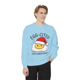 Egg-Cited for Christmas Sweatshirt, Funny Fried Egg Crewneck, Cute Food Pun Holiday Pullover, Christmas Breakfast Gift for Brunch Lover