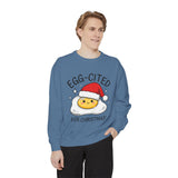 Egg-Cited for Christmas Sweatshirt, Funny Fried Egg Crewneck, Cute Food Pun Holiday Pullover, Christmas Breakfast Gift for Brunch Lover