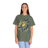 Celestial Sun Graphic Shirt, Blue and Gold Cosmic T-Shirt, Mystical Night Sky Tee, Astrology Gift for Stargazers and Dreamers, Gift Idea
