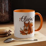 Personalized Squirrel Mug with Name, Autumn Woodland Coffee Cup, Cute Fall Animal Gift for Daughter, Nature Lover Birthday Keepsake
