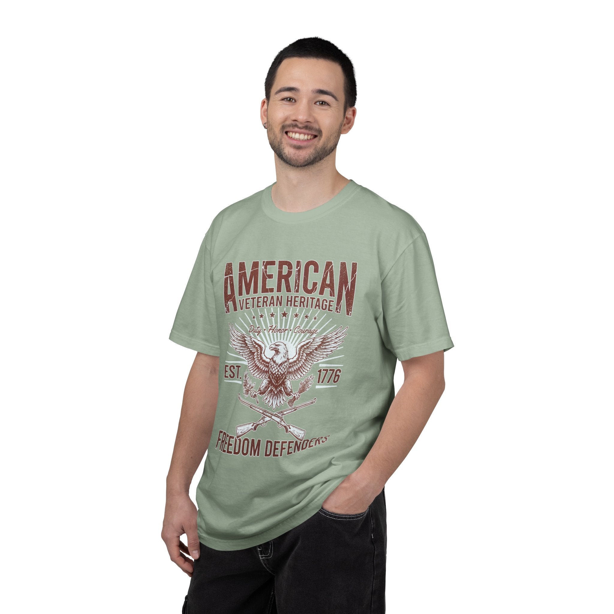 American Veteran Heritage Shirt, Freedom Defenders T-Shirt, Patriotic Eagle Gift, Veterans Day or Military Retirement Tee for Proud Veteran