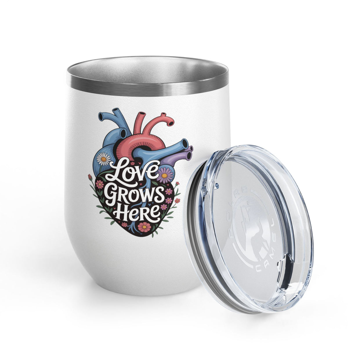 Anatomical Heart Wine Tumbler, Love Grows Here Floral Drinkware, Mental Health Gift, Self Love Present, Encouraging Gift for Her