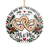 Personalized Wedding Christmas Ornament, Heart Design with Couple Names and Wedding Date, Mr and Mrs Holiday Keepsake Gift for Newlyweds