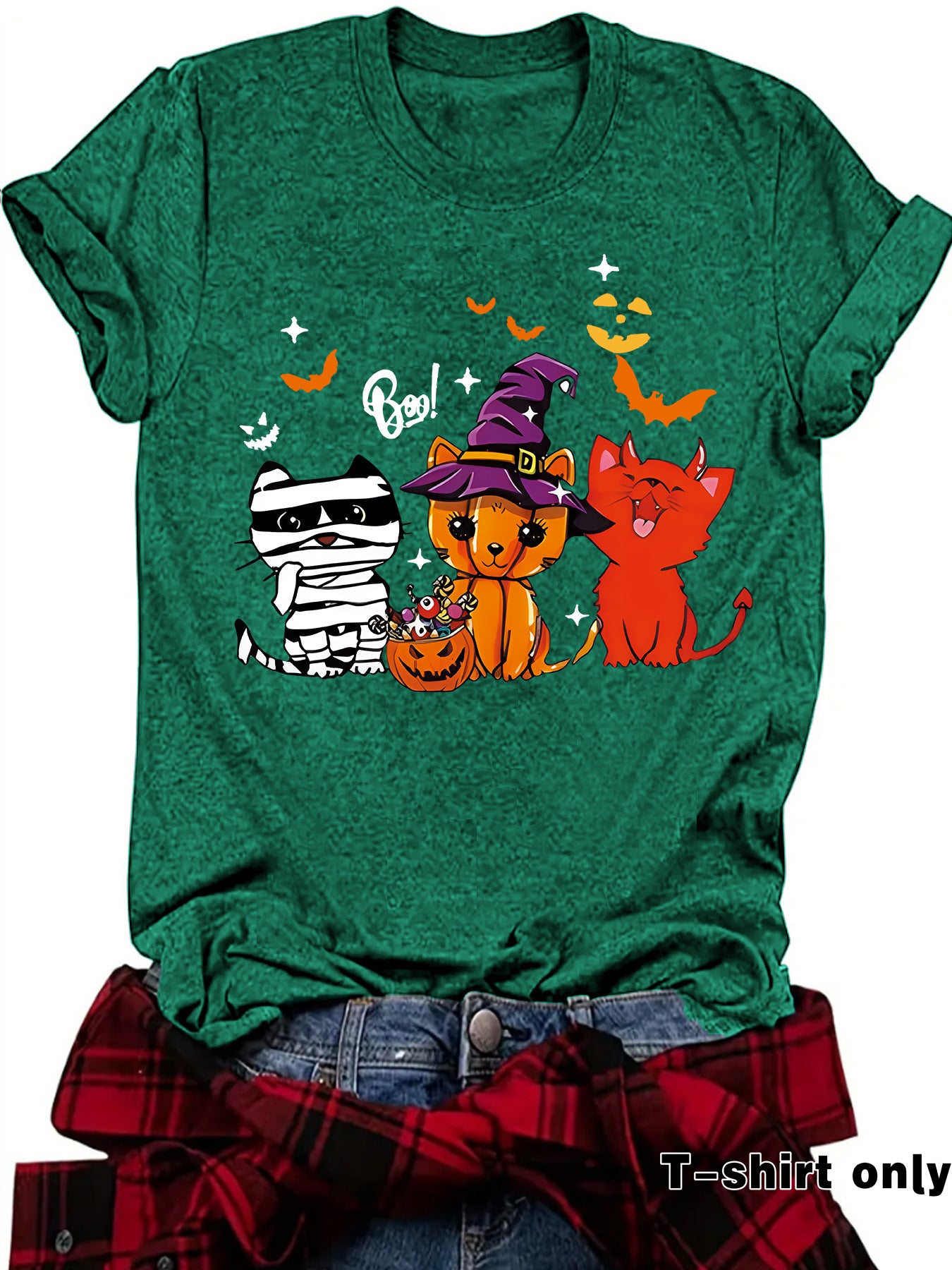Three Halloween cat prints on short sleeves