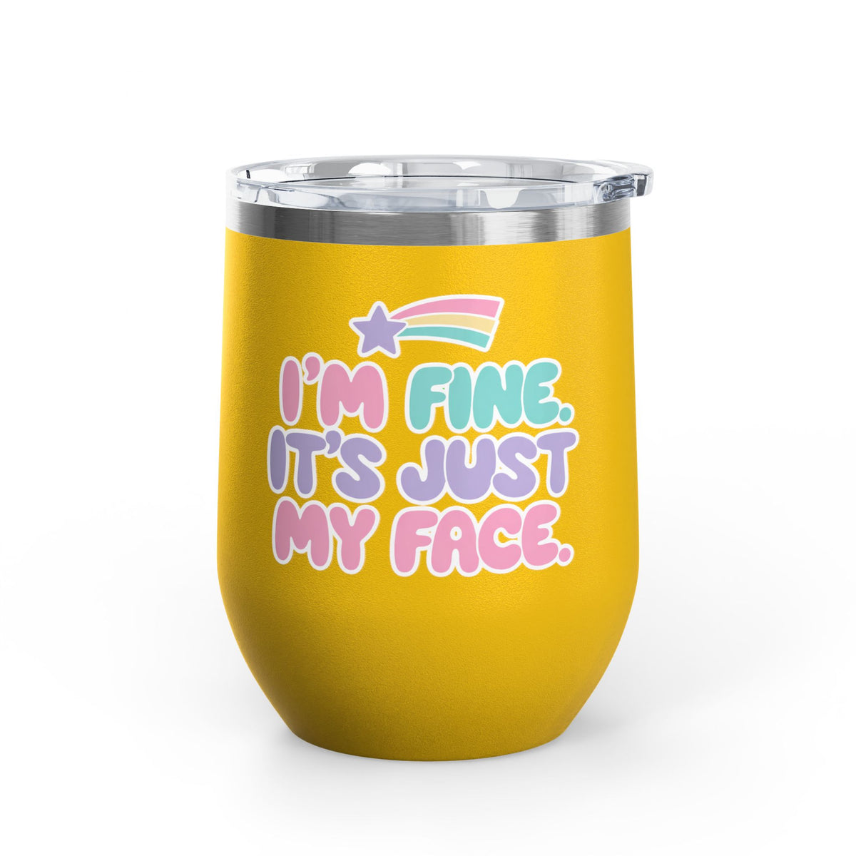 Funny Sarcastic Wine Tumbler, I'm Fine It's Just My Face Pastel Quote, Sassy Drinkware Gift for a Best Friend or Your Coworker's Birthday