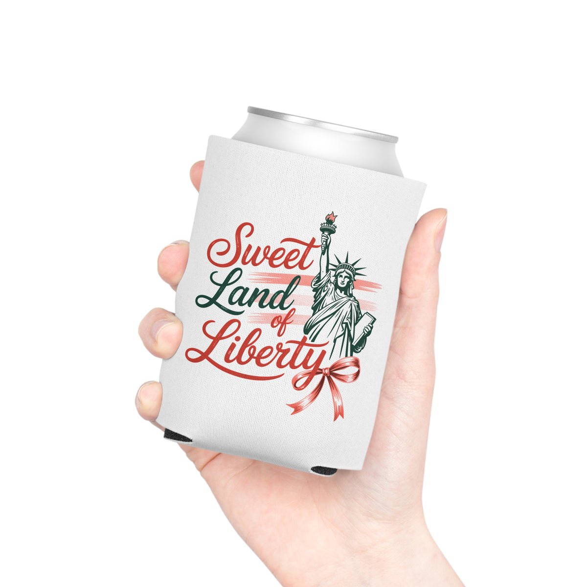 Sweet Land of Liberty Can Cooler, Patriotic Wine Can Holder, USA Drink Sleeve, 4th of July Gift, American Flag Beverage Holder