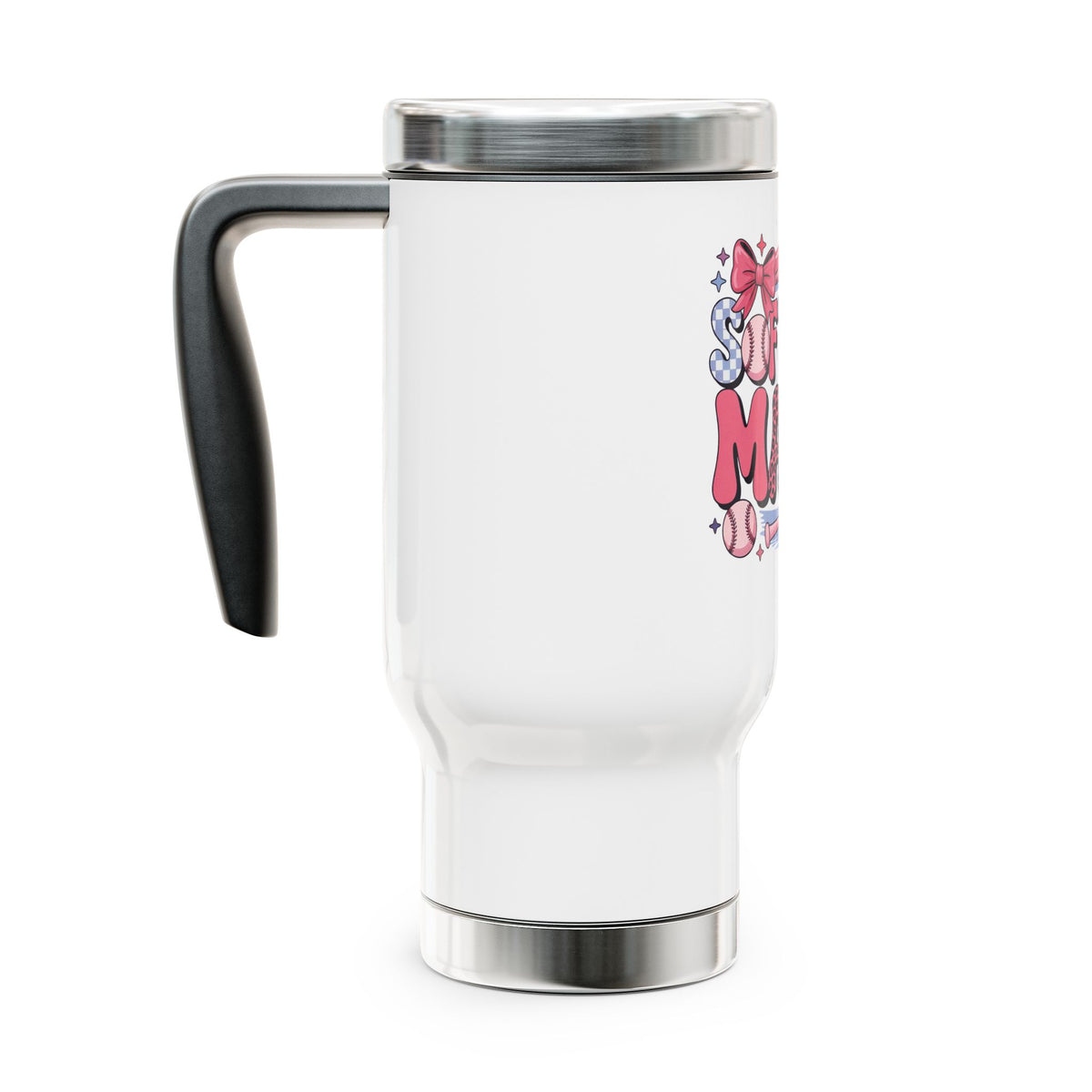 Softball Mama Travel Mug, Pink Baseball Mom Stainless Steel Cup, Cute Sports Mom Gift, Game Day Drinkware, Softball Season Gift for Women