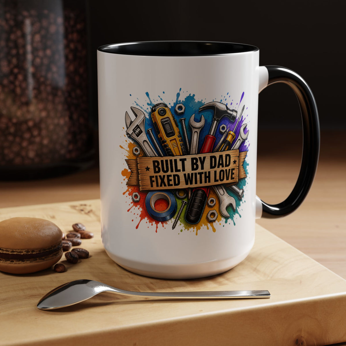 Built by Dad Fixed with Love Mug, Handyman Dad Coffee Mug, Father's Day Gift for Carpenter Mechanic DIY Dad, Workshop Mug