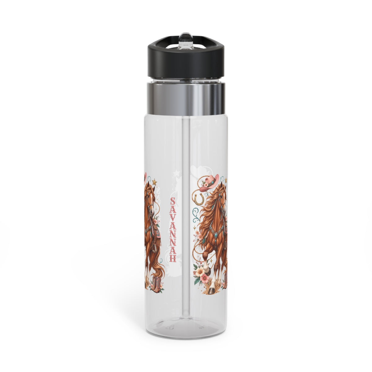 Personalized Cowgirl Horse Water Bottle for Girls, Custom Name 20oz Kids Bottle, Western Rodeo Horse Gift, BPA-Free Tritan School Bottle