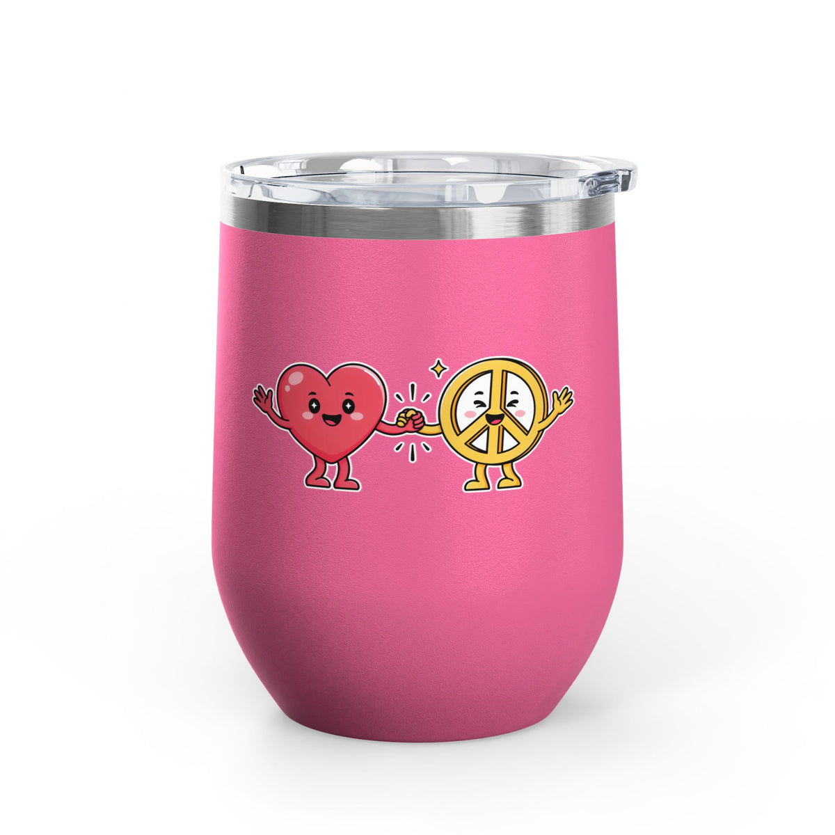 Heart and Peace Sign Wine Tumbler, Cute Friendship Gift, Love and Unity Drinkware, Valentine's Day Gift for Her or Best Friend