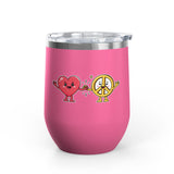 Heart and Peace Sign Wine Tumbler, Cute Friendship Gift, Love and Unity Drinkware, Valentine's Day Gift for Her or Best Friend