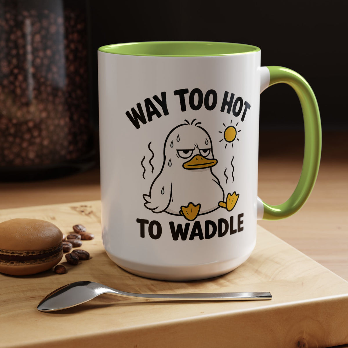 Way Too Hot to Waddle Coffee Mug, Funny Duck Lover Gift for Coworkers, Cute Summer Heat Sarcastic Ceramic Tea Cup with Orange Handle
