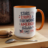 Stars and Stripes Coffee Mug, 4th of July Fireworks Gift for Hostess, America the Beautiful Since 1776 Patriotic Ceramic Tea Cup