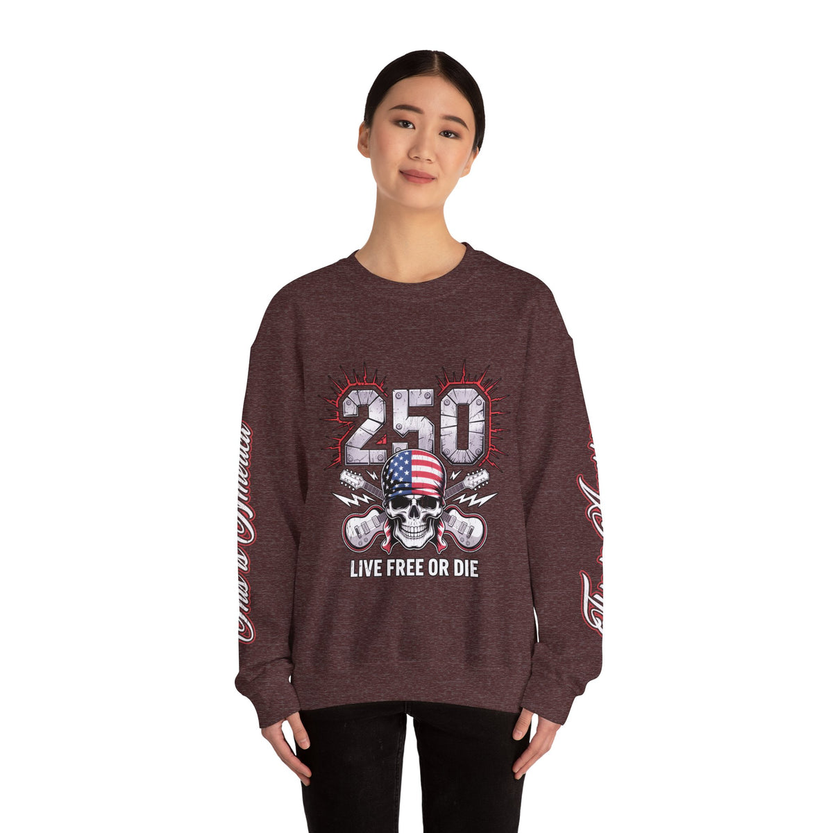 250 Live Free or Die Sweatshirt, Patriotic Skull Crewneck, American Flag Pullover, USA 250th Anniversary Gift, Fourth of July Top
