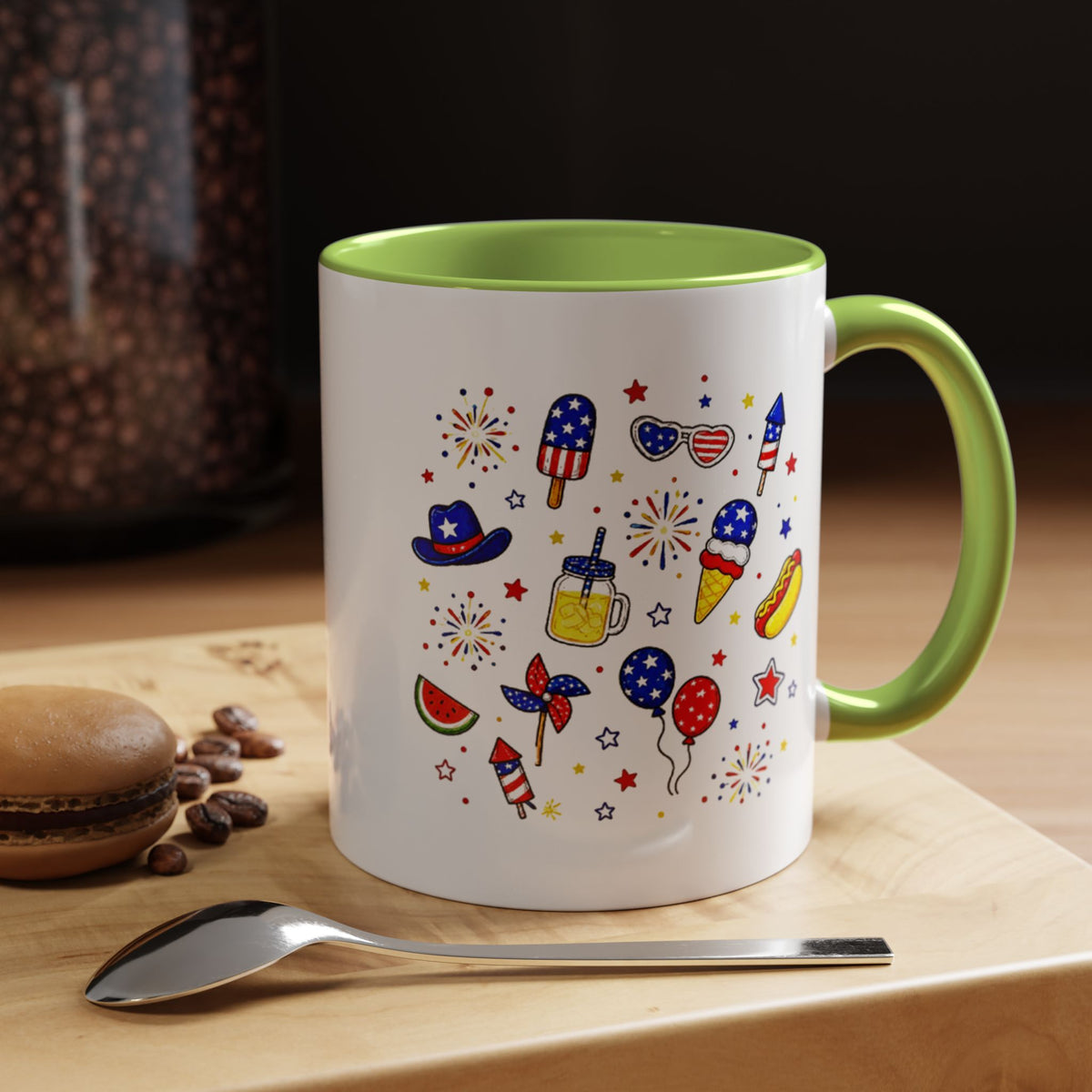 Patriotic Summer Celebration Mug, Fourth of July Coffee Mug, Americana Fireworks Cup, Red White Blue Holiday Gift