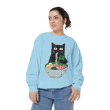 Ramen Cat Comfort Colors Sweatshirt, Funny Cat Eating Noodles Shirt, Cat Lover Graphic Crewneck, Foodie Gift Idea