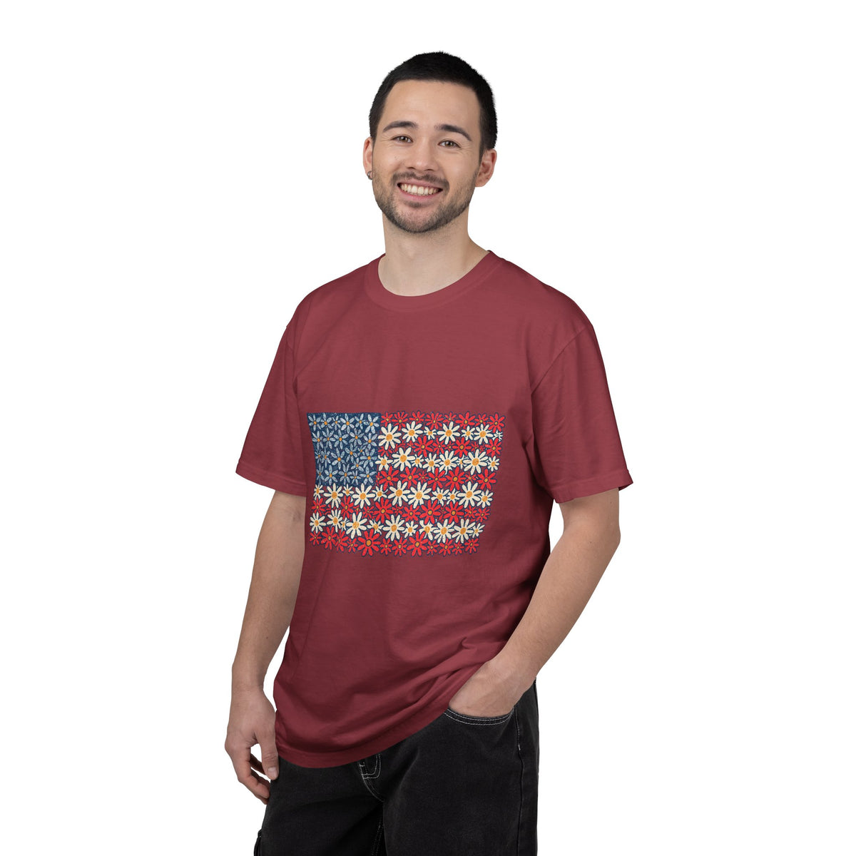 American Flag Floral Shirt, Patriotic Flower Graphic Tee, Vintage Americana T Shirt, Fourth of July Outfit, Red White Blue Gift
