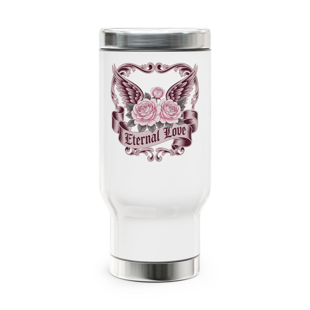 Gothic Rose Stainless Steel Travel Mug, Eternal Love Winged Rose Cup, Romantic Gift for Her, Vintage Dark Romance Drinkware