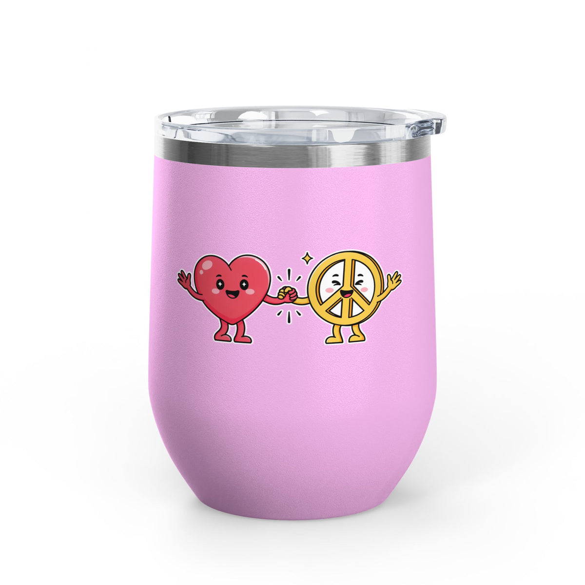 Heart and Peace Sign Wine Tumbler, Cute Friendship Gift, Love and Unity Drinkware, Valentine's Day Gift for Her or Best Friend