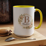 Personalized Floral Monogram Mug, Custom Name Coffee Mug with Elegant Initial Letter, Botanical Gift for Women, Bridesmaid Birthday Cup