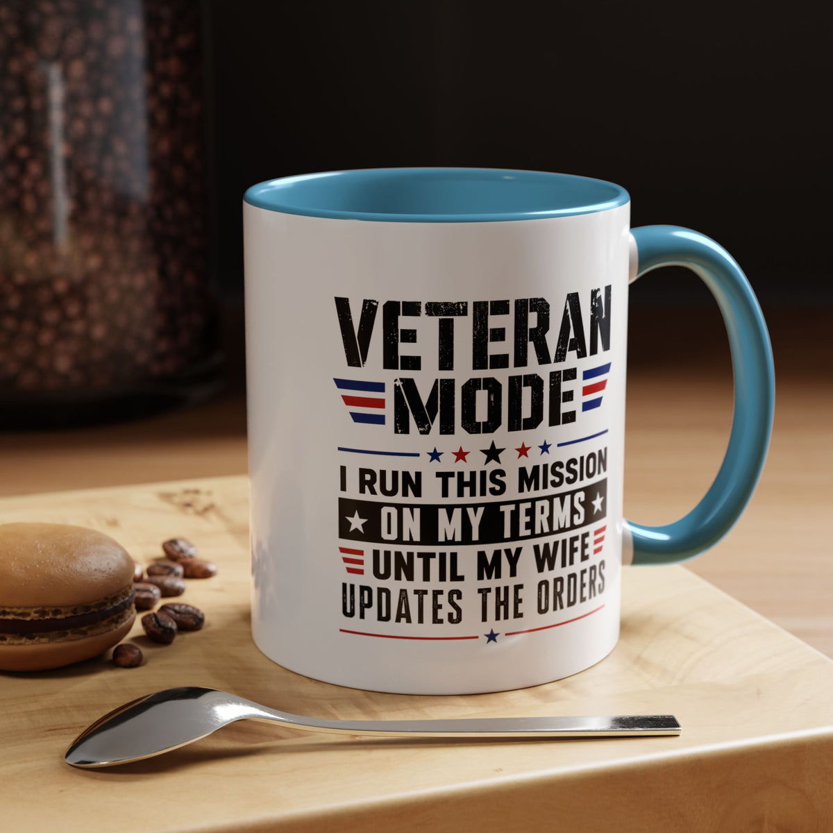 Funny Veteran Husband Mug, Veteran Mode Wife Updates Orders Coffee Cup, Military Spouse Gift for Retired Soldier, Anniversary or Birthday