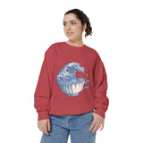 Great Wave Teacup Sweatshirt, Japanese Art Inspired Ocean Graphic, Gift for Tea Lovers and Coastal Art Fans, Casual Cafe Weekend Outfit