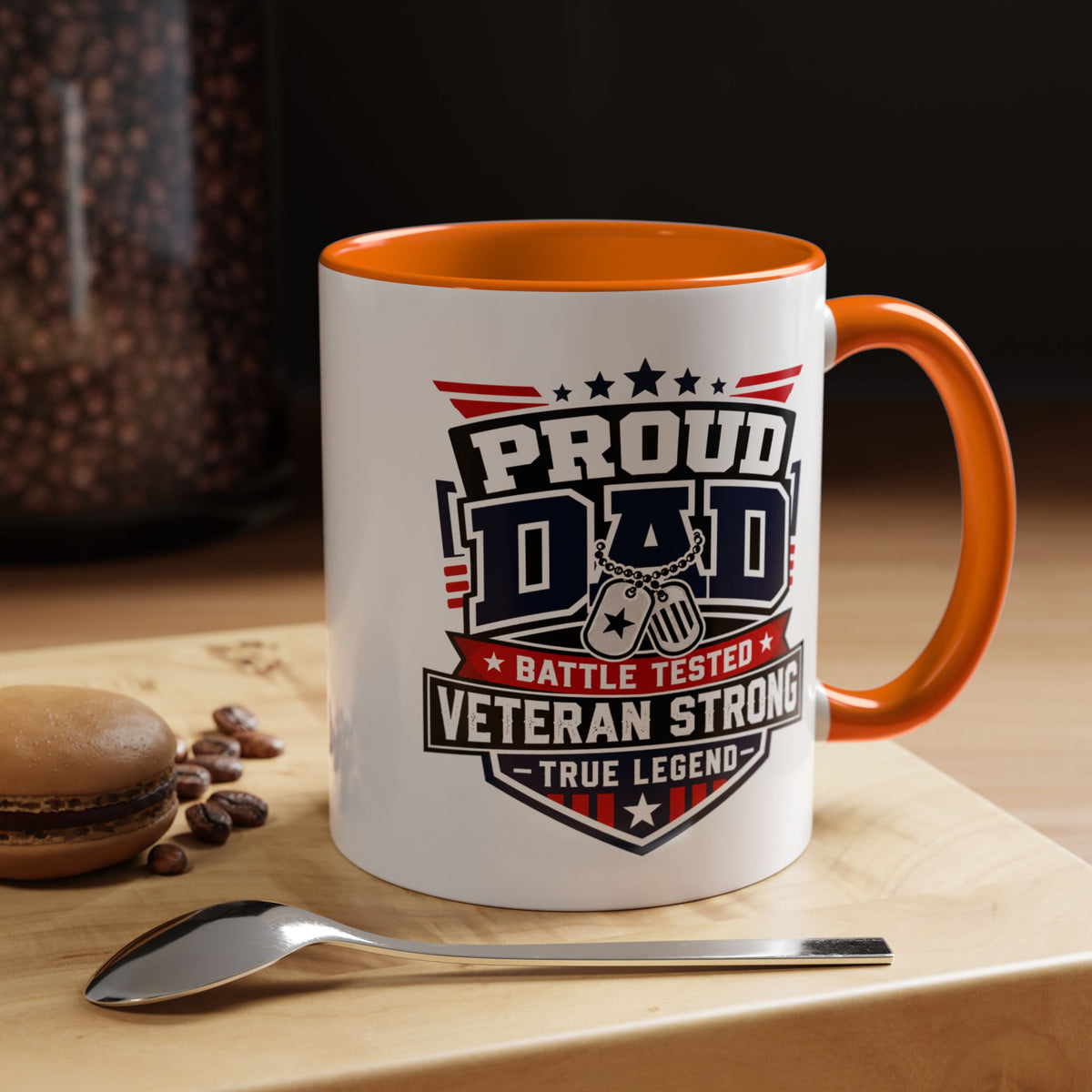 Proud Veteran Dad Coffee Mug, Battle Tested Veteran Strong Cup, Patriotic Military Gift for Father, Retired Soldier or True Legend