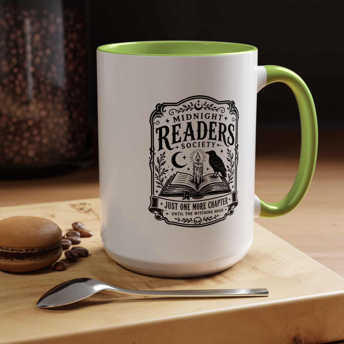 Midnight Readers Society Mug, Gothic Raven Book Black Accent Coffee Cup, Dark Academia Gift for Book Lover, Librarian or Night Reader